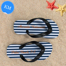 Design My Own Blue White Stripes Personalized Name, Kid's Medium Flip Flops