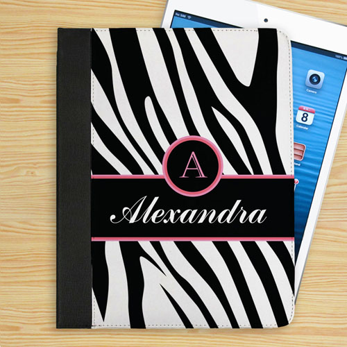 Personalized Black Zebra Pattern Personalized Name & Initial Folio Case