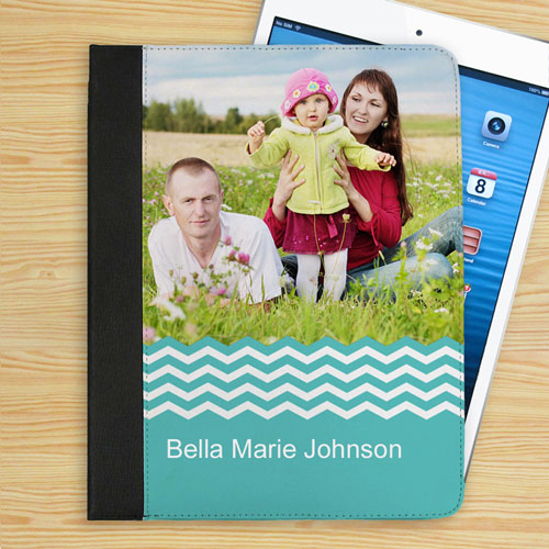 Personalized Aqua Chevron Personalized Photo Folio Case