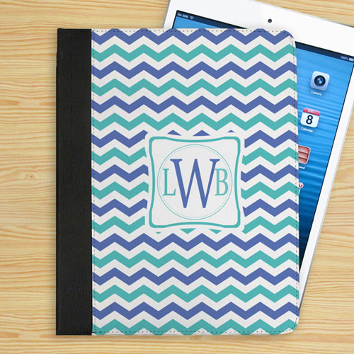 Personalized Blue And Aqua Chevron Personalized Initial Folio Case