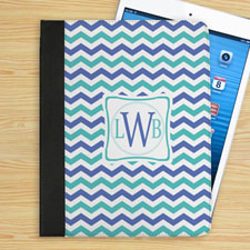 Personalized Blue And Aqua Chevron Personalized Initial Folio Case