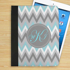 Personalized Aqua White Grey Zigzag Chevron Custom Monogrammed Folio Case