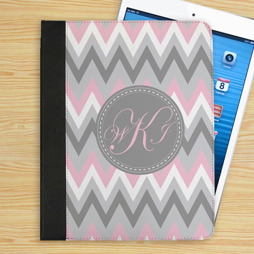 Personalized Pink White Grey Zigzag Chevron Custom Monogrammed Folio Case