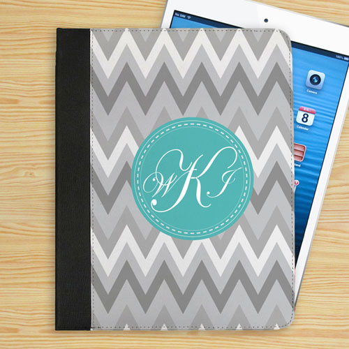 Personalized White Grey Zigzag Chevron Custom Monogrammed Folio Case