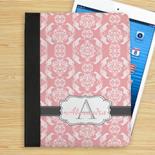 Personalized Elegant Pink And Grey Damask Monogrammed Folio Case