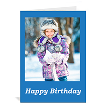 Custom Classic Blue Photo Birthday Cards, 5X7 Portrait Folded
