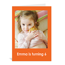 Custom Classic Orange Photo Birthday Cards, 5X7 Portrait Folded