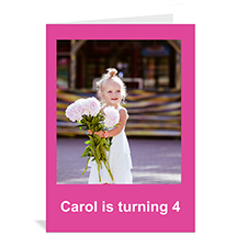 Custom Hot Pink Photo Birthday Cards, 5X7 Portrait Folded