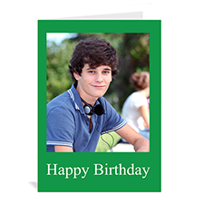 Custom Classic Green Photo Birthday Cards, 5X7 Portrait Folded
